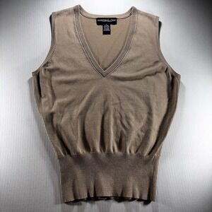 Monterey Bay Women's Silk Blend V Neck Sweater Vest Tan Small , Luxury, Preppy